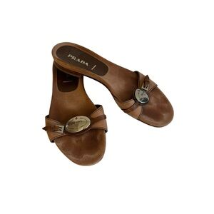EDIT: SOLD Prada Logo Brown Leather Slide Sandals Size 39